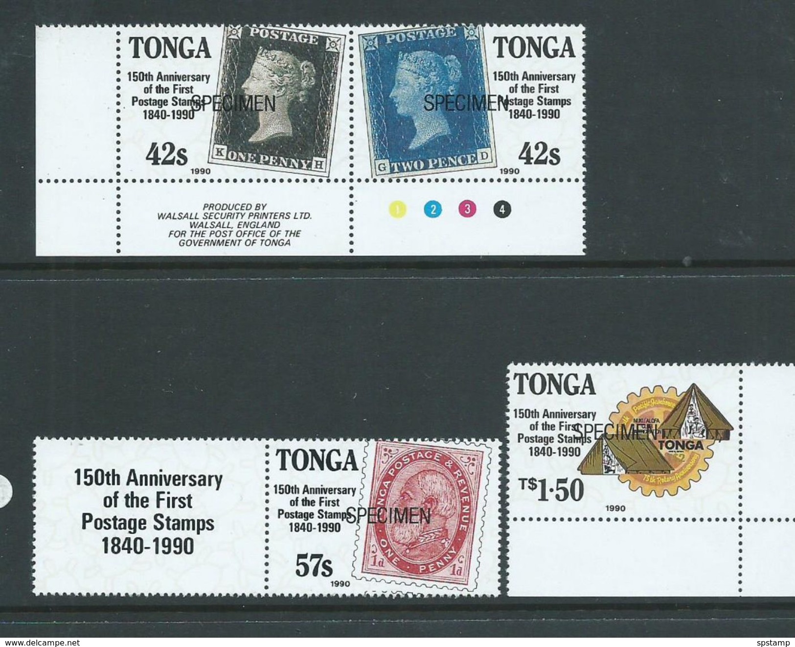 Tonga 1990 Penny Black Stamp Anniversary Part Set Of 4 -> $1.50 MNH Specimen Overprints - Tonga (1970-...)