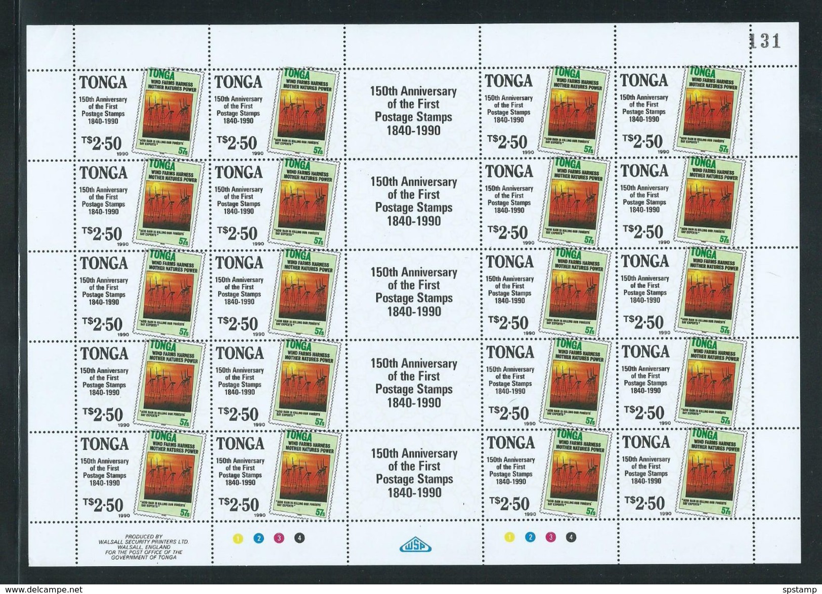 Tonga 1990 Penny Black Stamp Anniversary Set Of 5 In 4 Full Sheets Of 20 With Labels MNH - Tonga (1970-...)