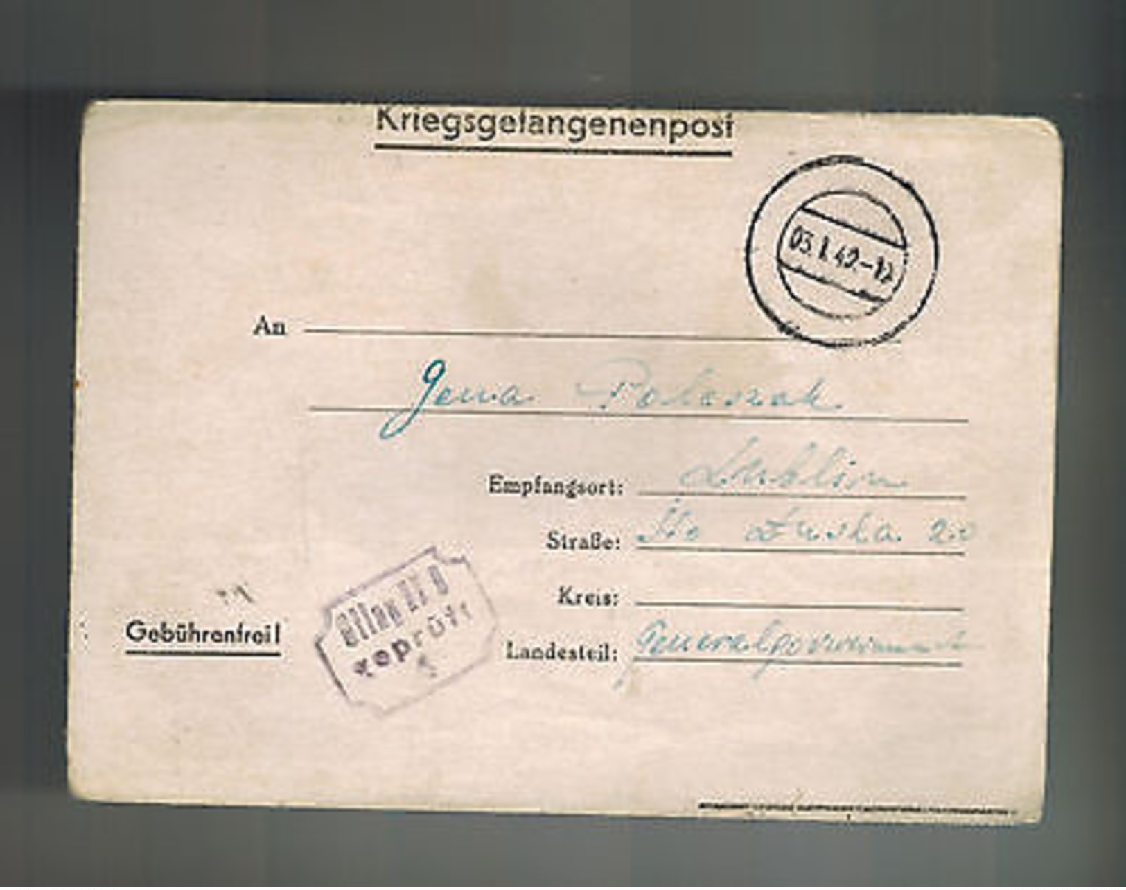 1942 Arnswalde Germany Oflag 2B Prisoner Of War POW Camp Letter Cover To Lublin - Autres & Non Classés