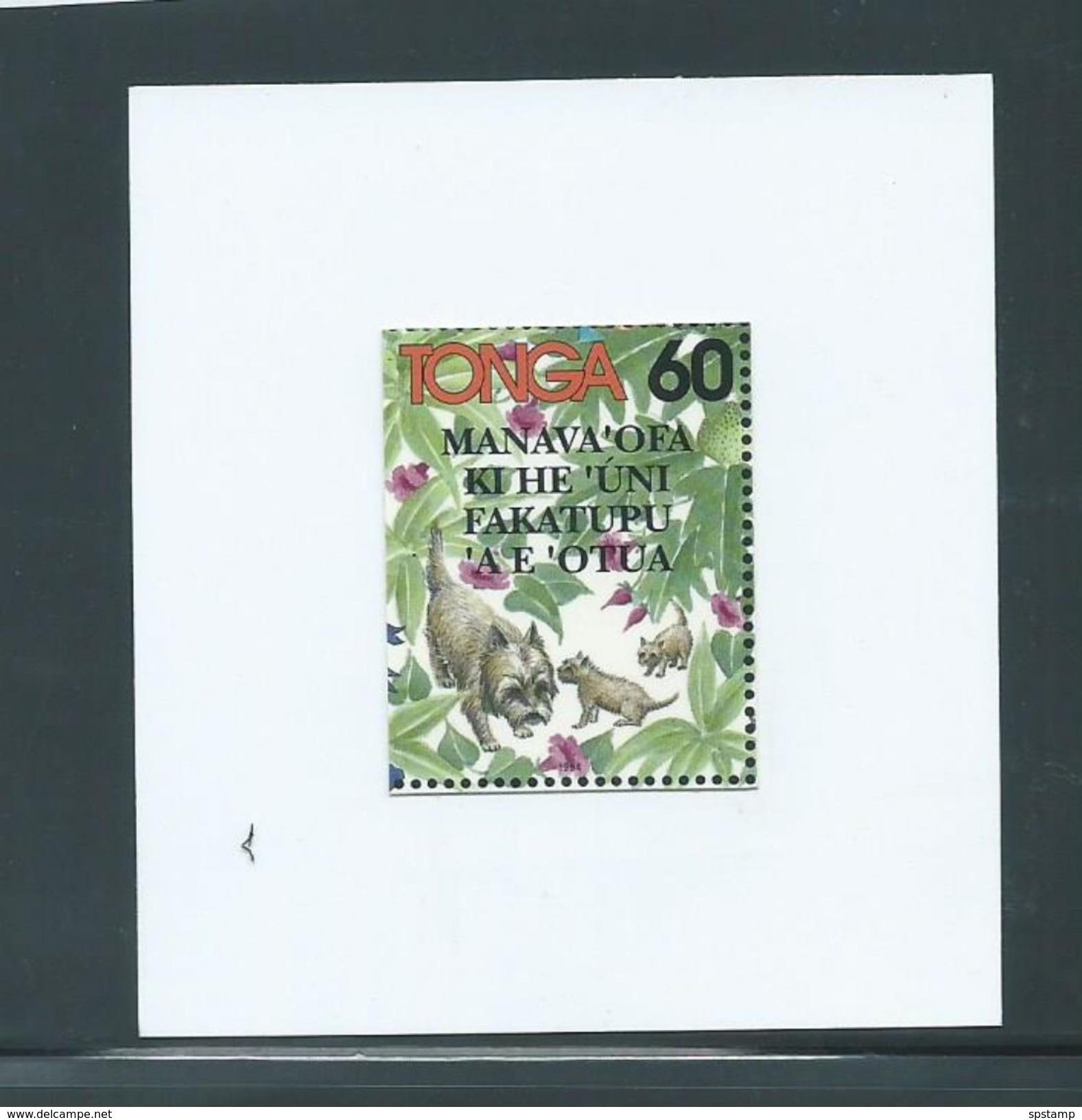 Tonga 1994 Kind To Creatures 60s Dogs Value Imperforate Proof With Value Affixed To Card - Tonga (1970-...)