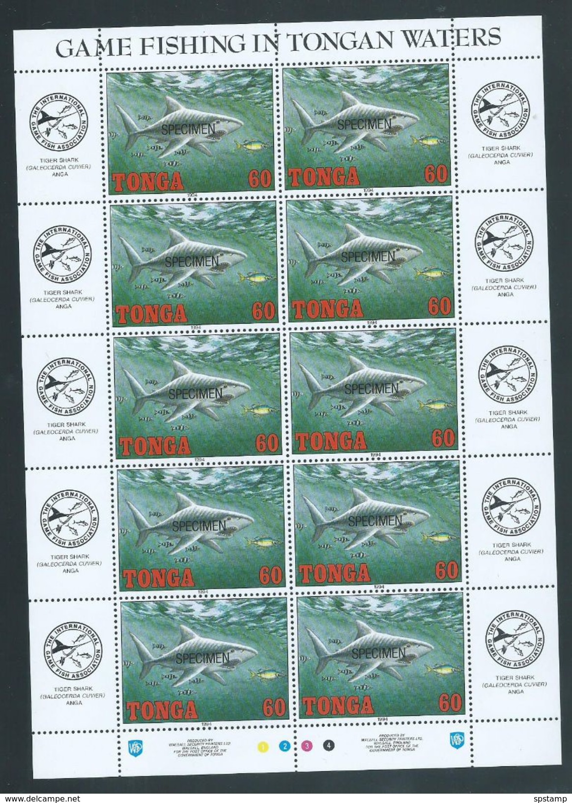 Tonga 1994 Game Fish & Fishing 10 Sets Of 4 MNH As Full Sheets MNH Specimen Overprints - Tonga (1970-...)