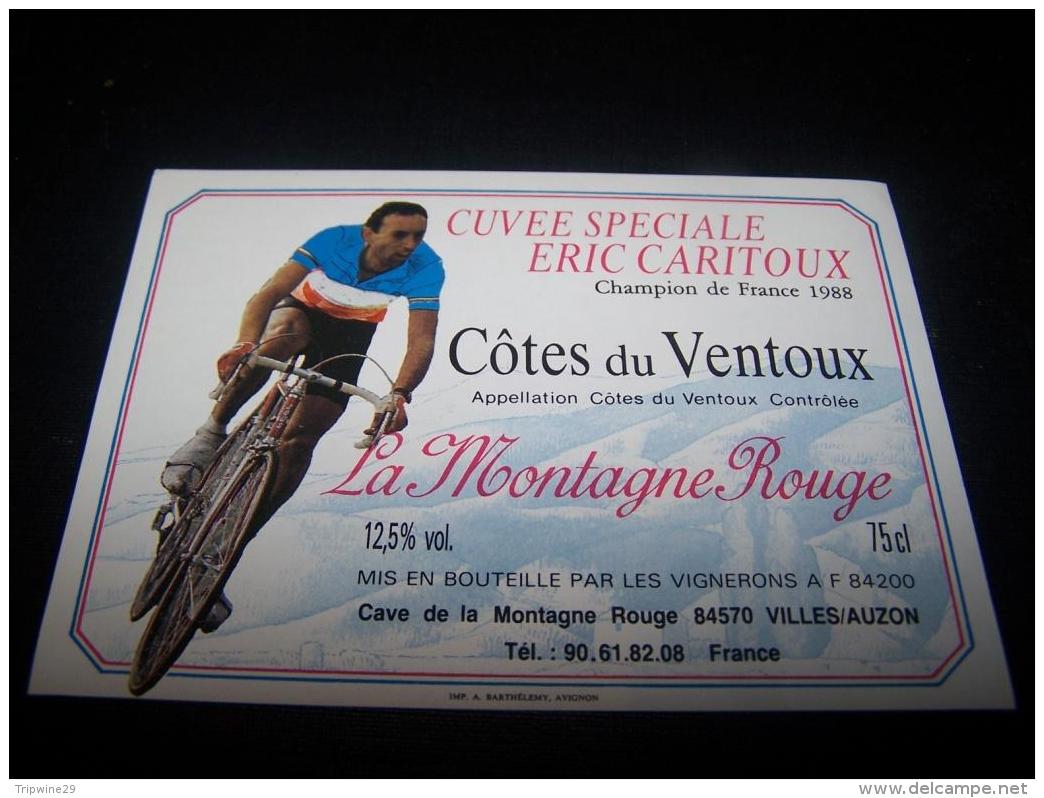 Etiquette Vin Wine Label Cyclisme Vélo Course Champion De France Cuvee Eric Caritoux 1988 Cotes Ventoux Montagne Rouge - Cycling