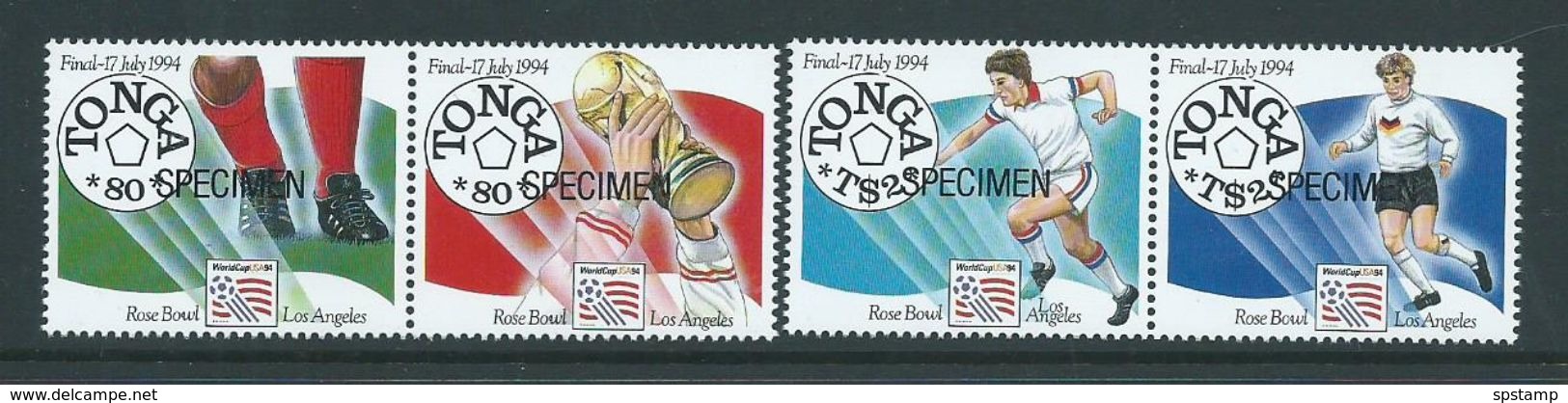 Tonga 1994 Soccer World Cup USA Set Of 2 Pairs MNH Specimen Overprints - Tonga (1970-...)