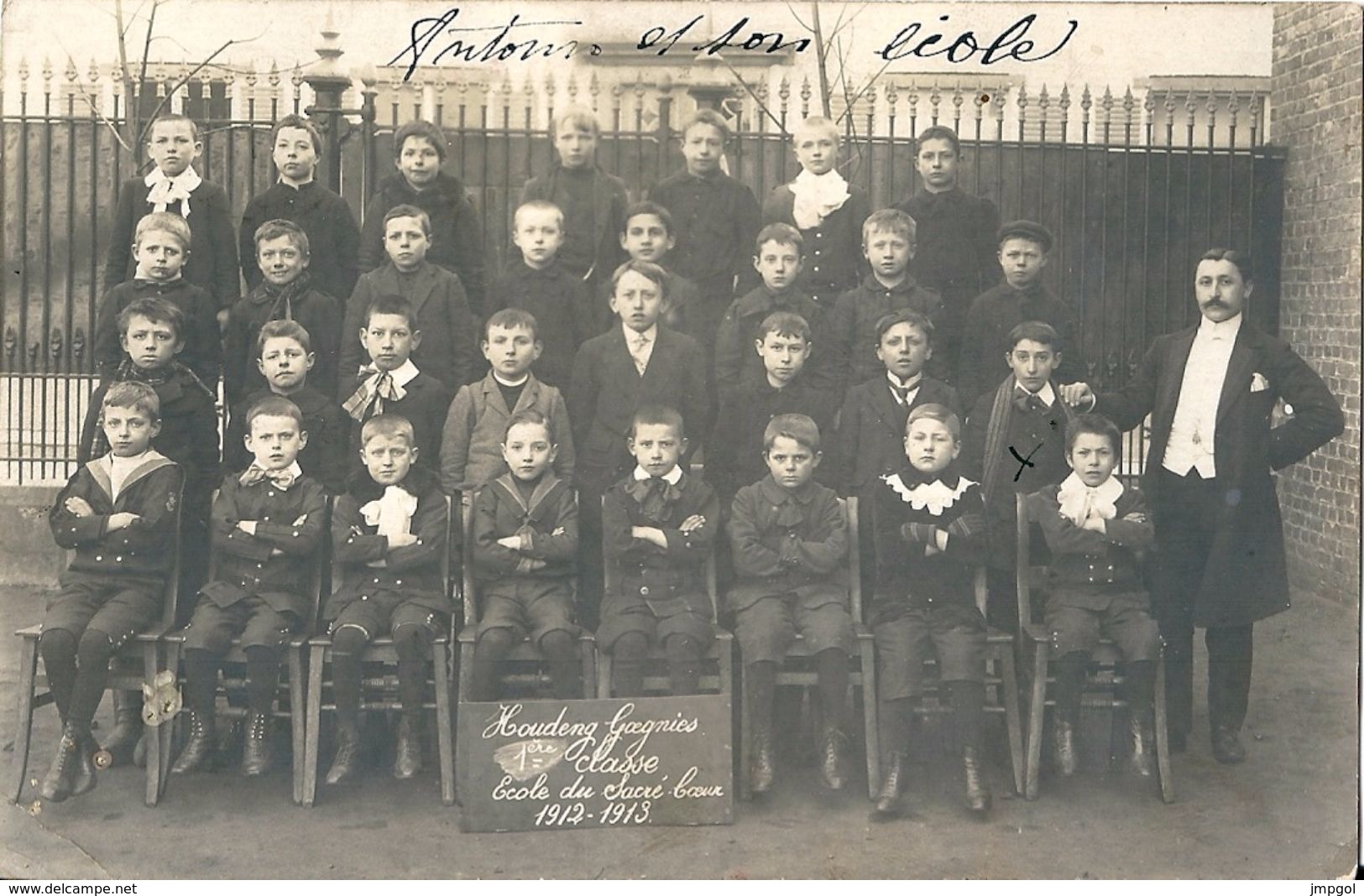 Photo Ancienne CPA 1 ère Classe Ecole Du Sacré Coeur Houdeng Goegnies 1912-1913 - Personnes Anonymes