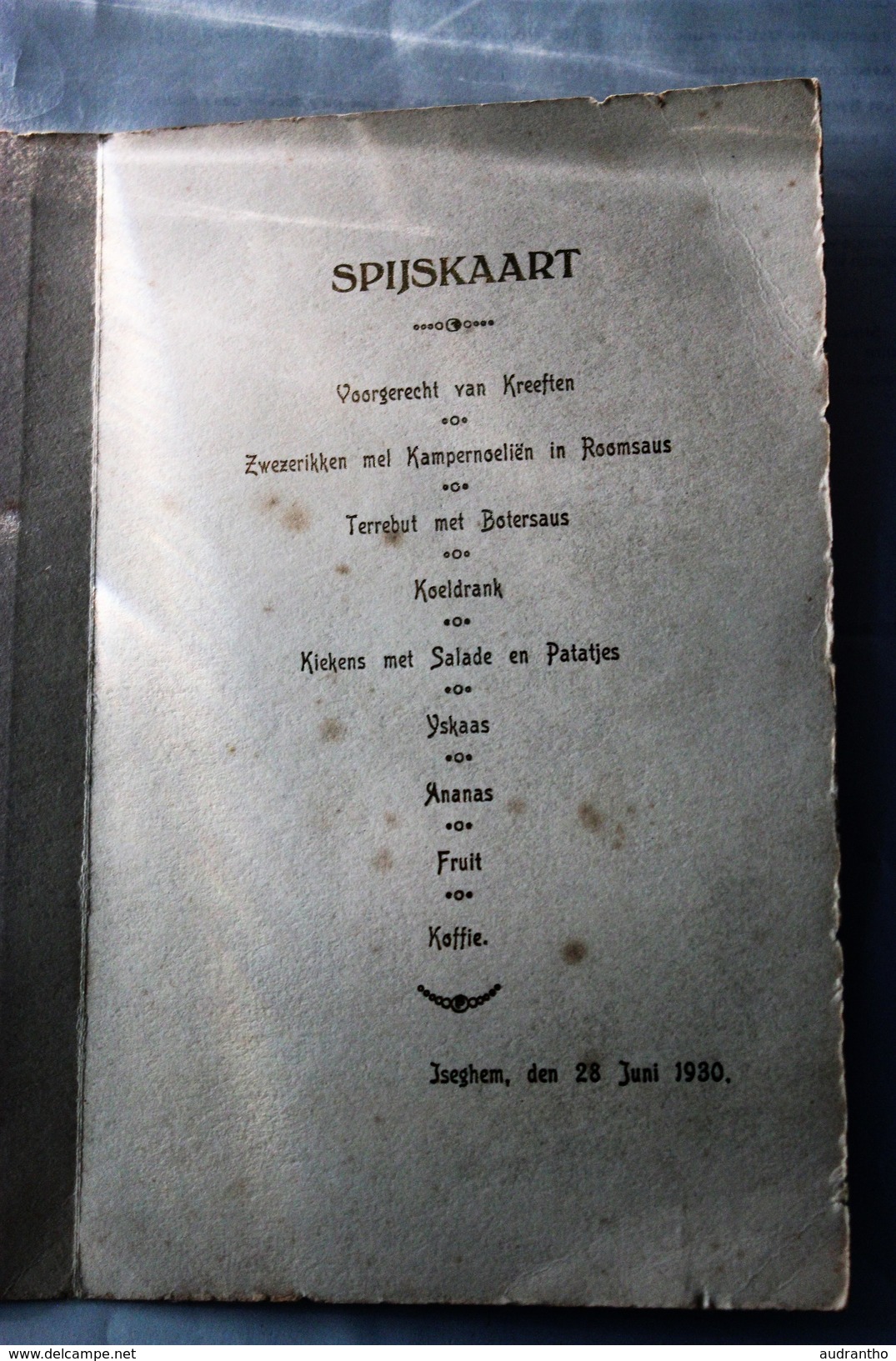 Menu Rare Iseghem Izegem 1930 Fabrication De Brosse ESSEF ? Jules Sintobin Vandekerckhove Demeester Gheysens Ghesquière - Menus