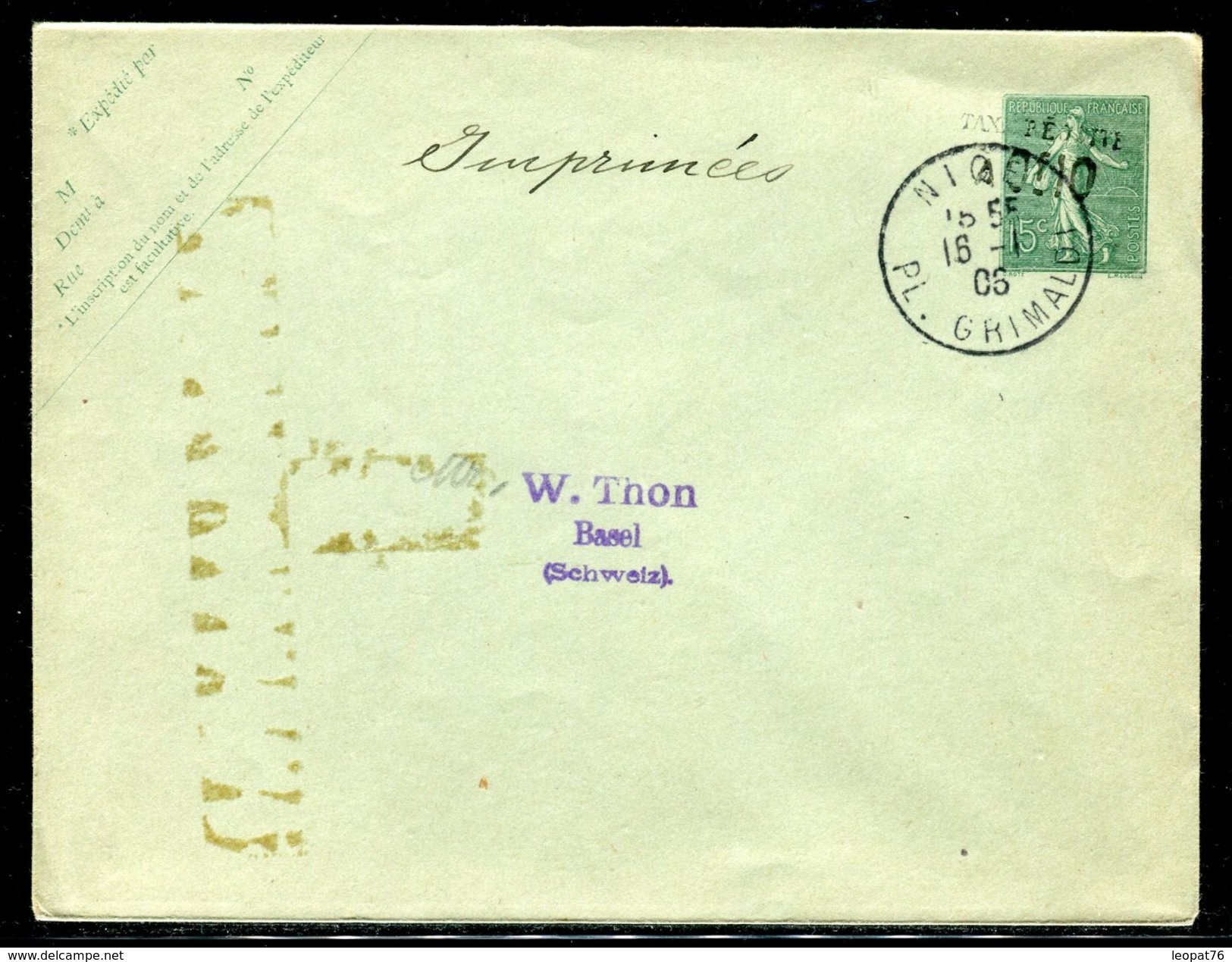 France - Entier Postal Type Semeuse Surchargé Taxe Réduite De Nice Pour La Suisse En 1906 - Ref JJ 127 - Standaardomslagen En TSC (Voor 1995)
