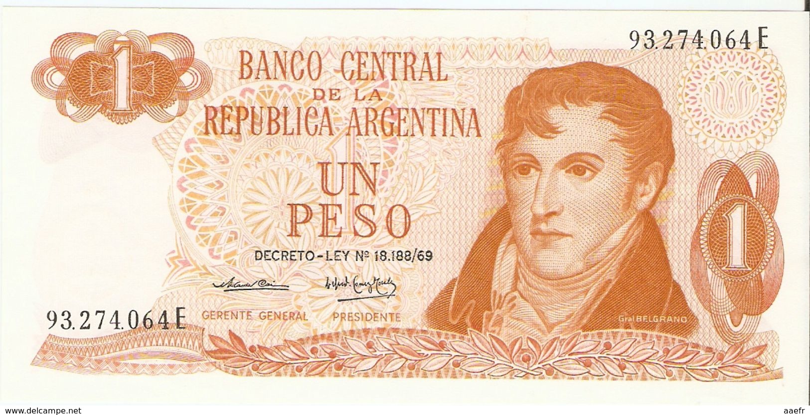 Billet - ARGENTINE - 1 Peso - Série E - Ley 18.188/69 - Argentine