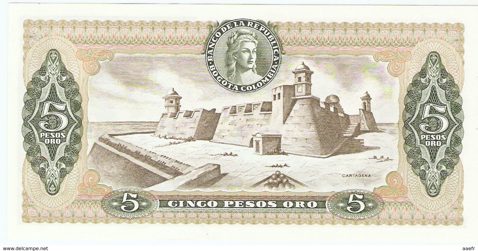 Billet - COLOMBIE - 5 Pesos Oro - UNC, NEUF  - Julio 20 De 1974 - Cordoba, Cartagena - Colombie