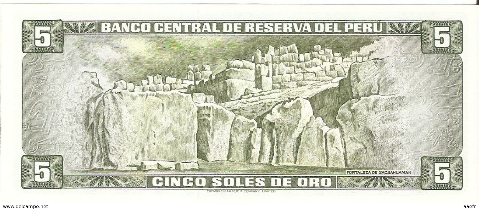 Billet - PEROU -  5 Soles De Oro - 04.05.72 - Série J - Banco Central De Reversa Del Peru - Inca Pachacutec - Pérou