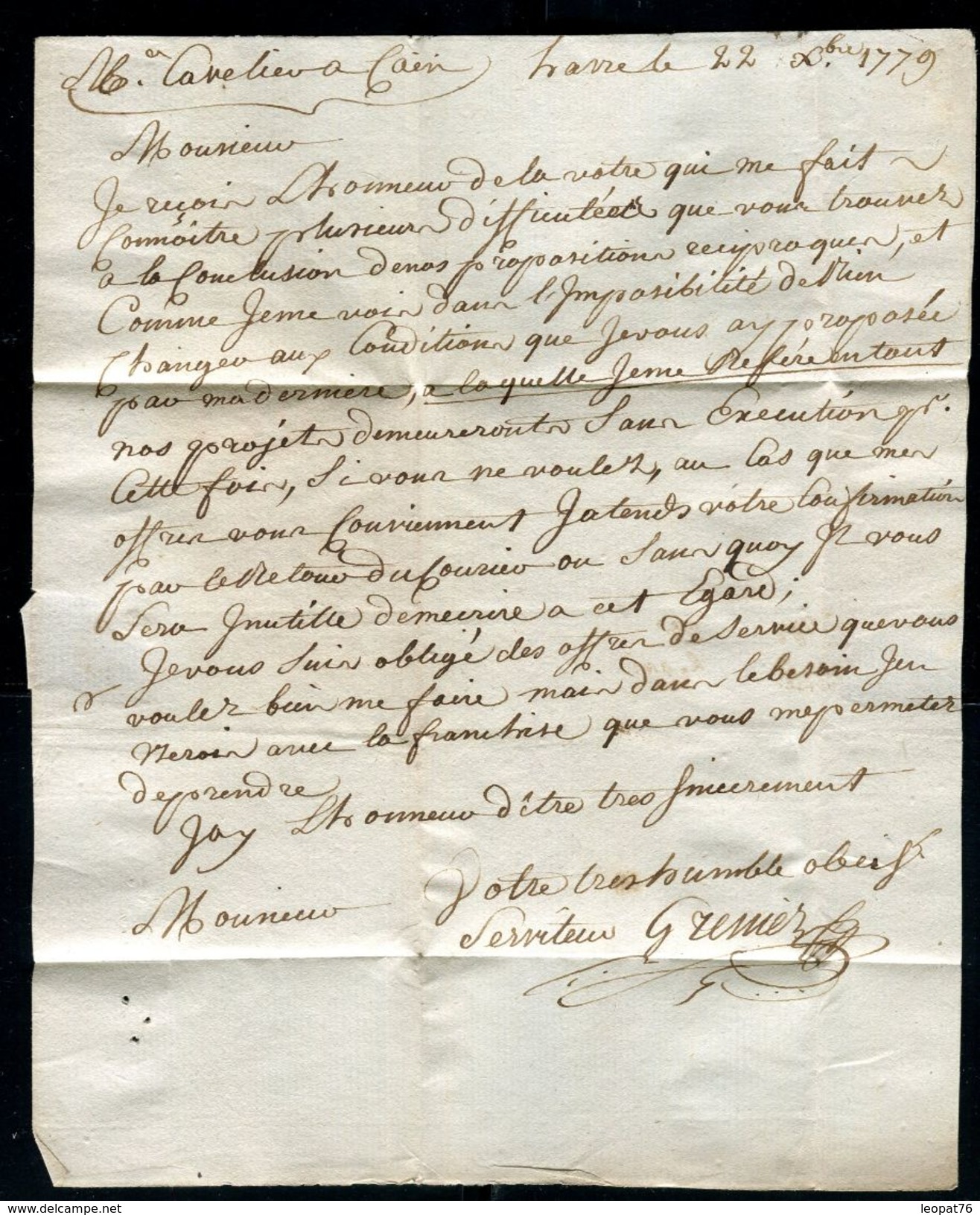 France - Lettre Avec Texte Du Havre Pour Caen En 1779 - Ref JJ 145 - 1701-1800: Vorläufer XVIII