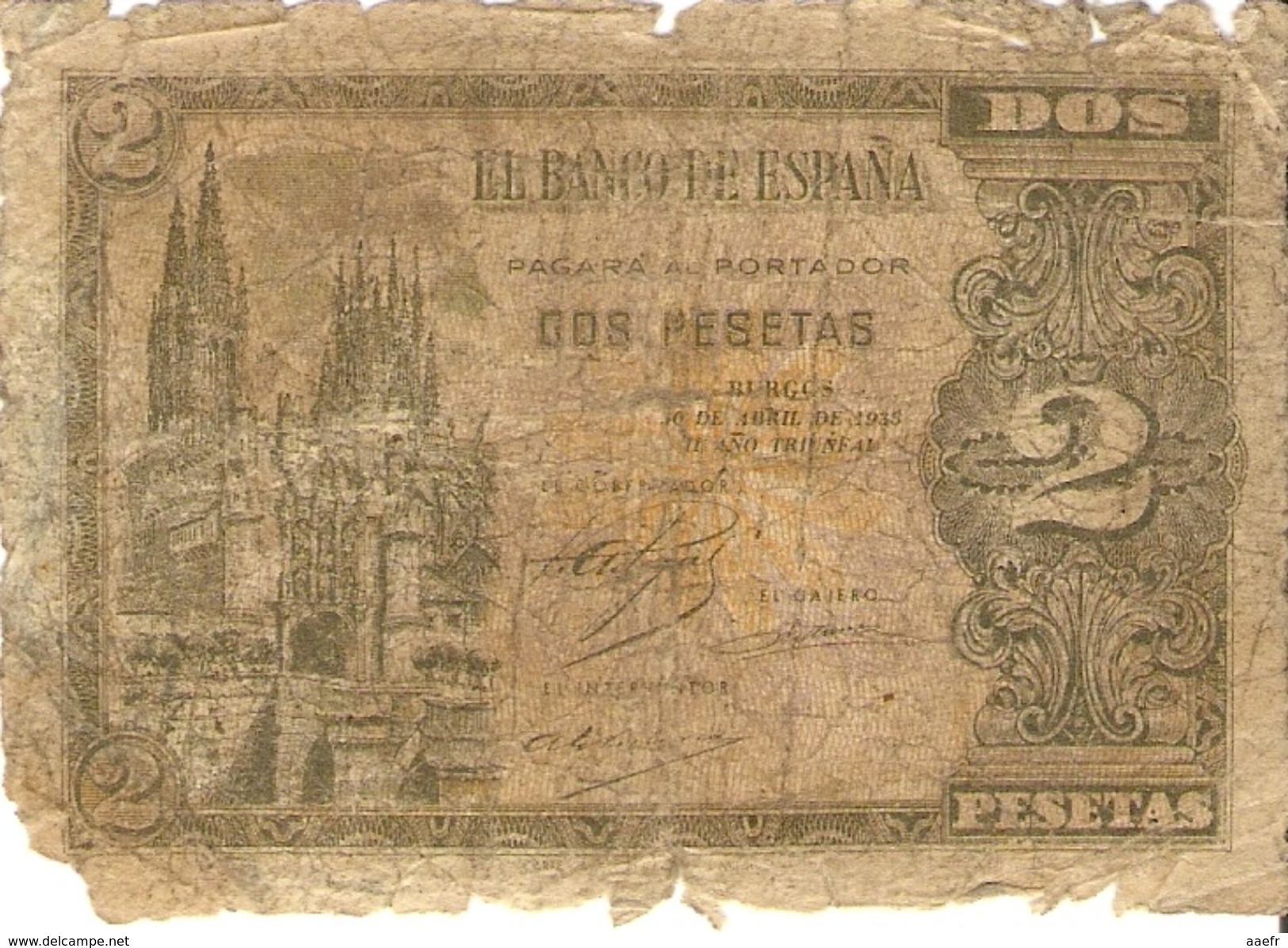 Espagne - 2 Pesetas - 10 De Abril 1938 - Série N - Espana, Burgos - 1-2 Pesetas