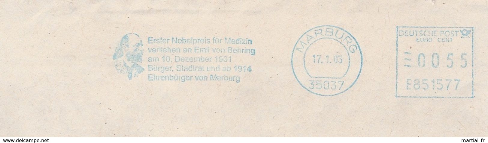 EMA ALLEMAGNE DEUTSCHLAND PREMIER PRIX NOBEL MEDECINE NOBELPREIS MEDIZIN EMIL VON BEHRING MARBURG - Nobel Prize Laureates