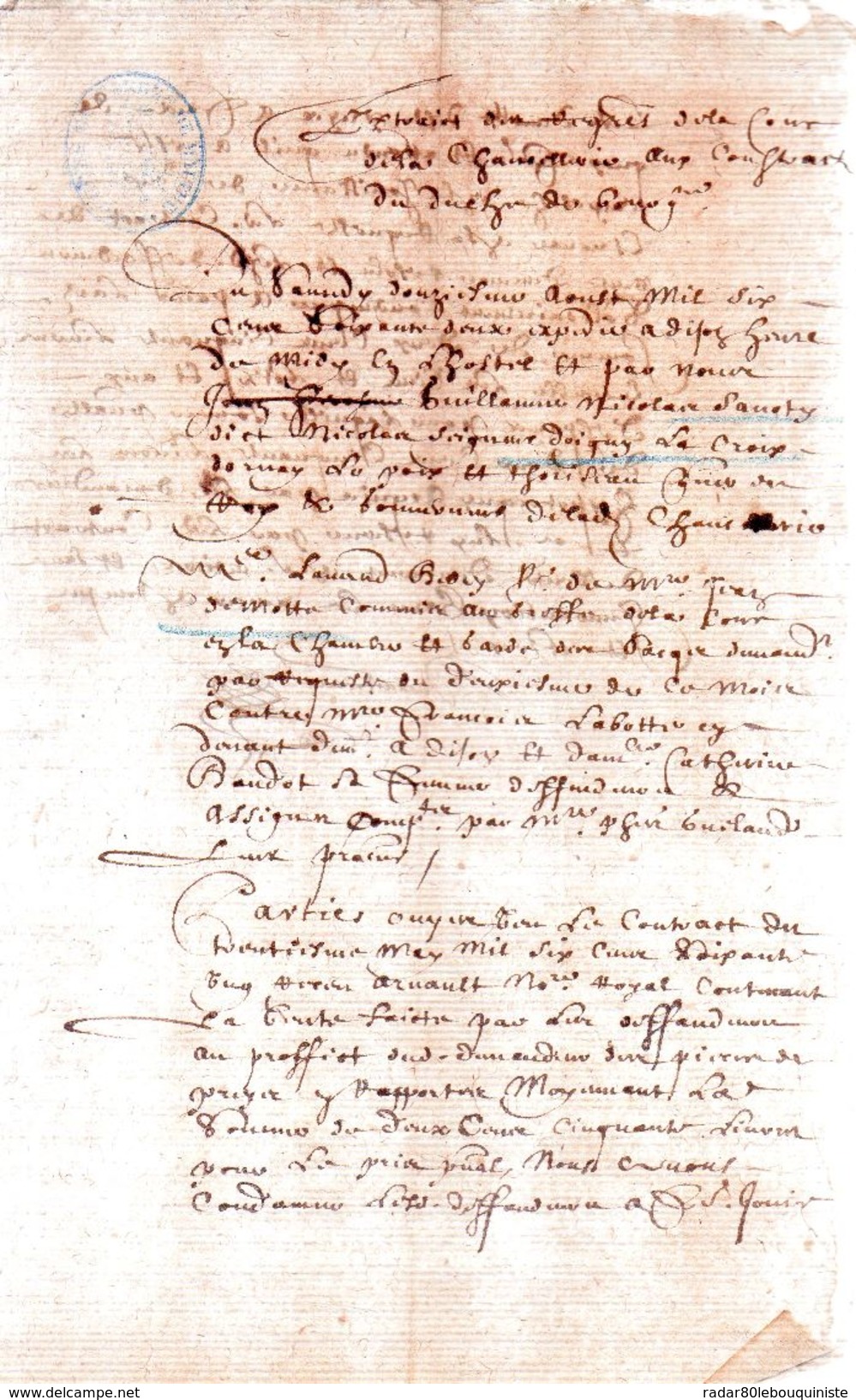 Nicolas Seigneur DOIGNY.deux Pages Manuscrites.1662. - Documents Historiques