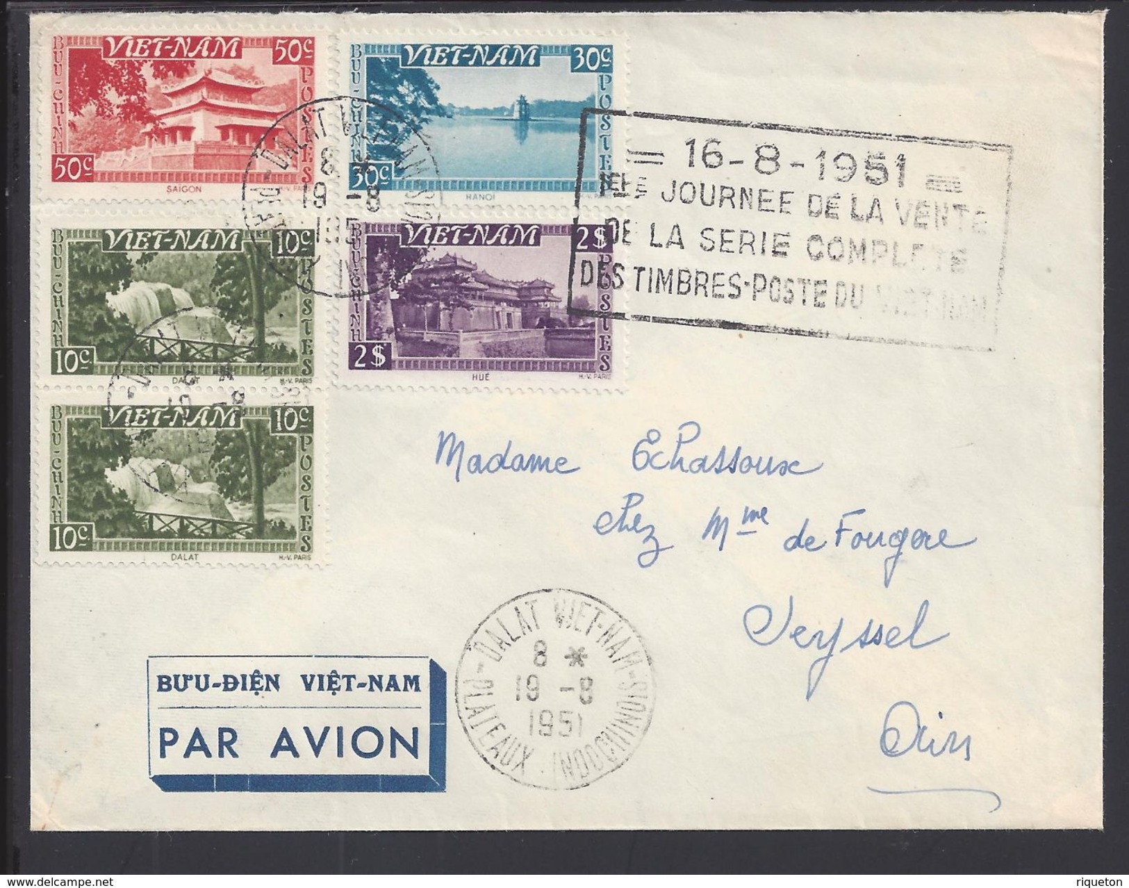 VIETNAM - 1951 - Enveloppe De Dalat Par Avion, à Destination De Seyssel - (FR) - TB - - Viêt-Nam