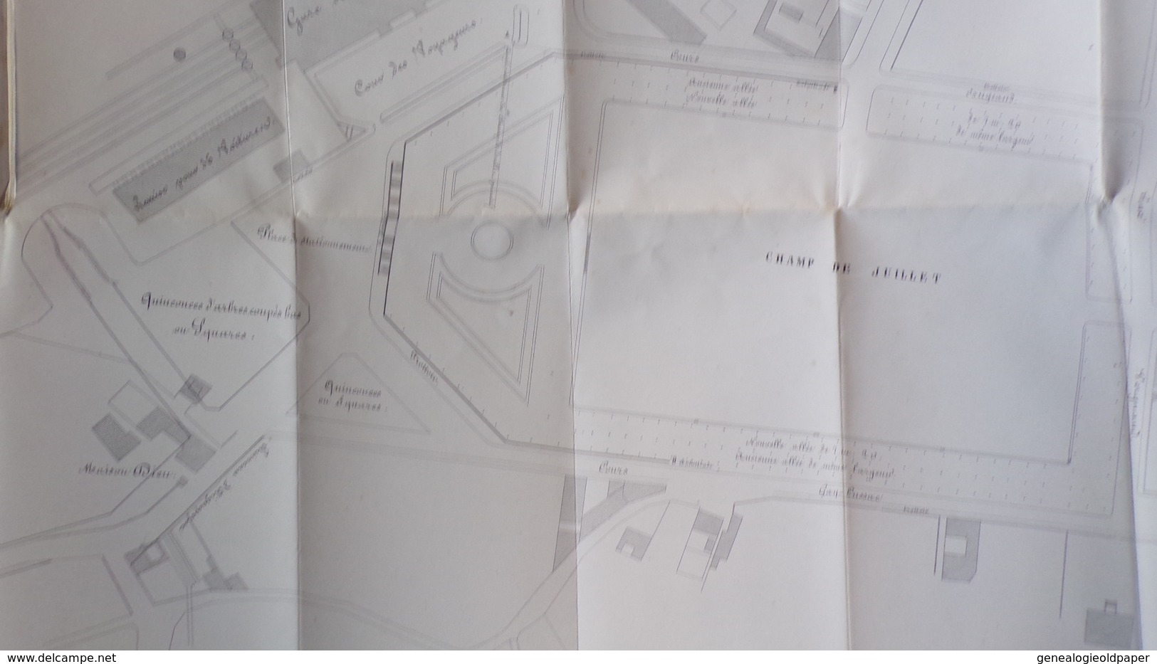 87 -LIMOGES -RARE RAPPORT ET PLAN SUR TRAVAUX ACHEVEMENT EMBELLISSEMENT CHAMP DE JUILLET -26 FEVRIER 1858- PAR BARDINET