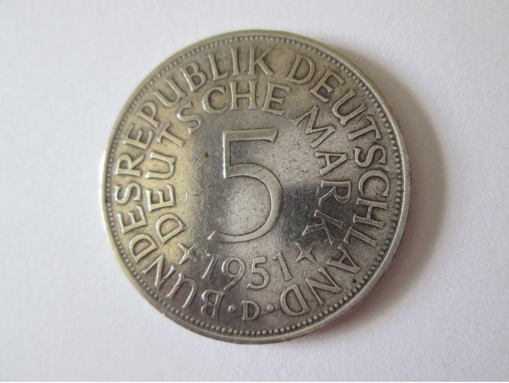 Fed.Rep.Germany 5 Mark 1951 Silver Coin - 5 Marchi