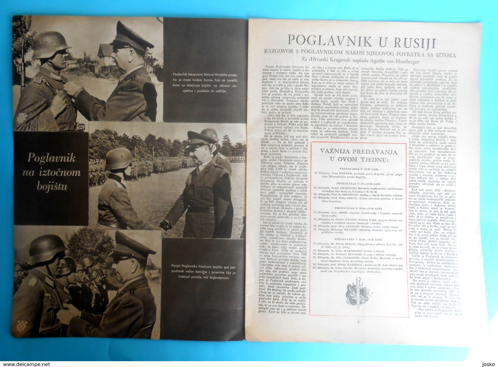 WW2 - CROATIA ( NDH ) - POGLAVNIK DR. ANTE PAVELIC ON EASTERN FRONT - RUSSIA * Ustase * Magazine Hrvatski Krugovall 1942 - Autres & Non Classés