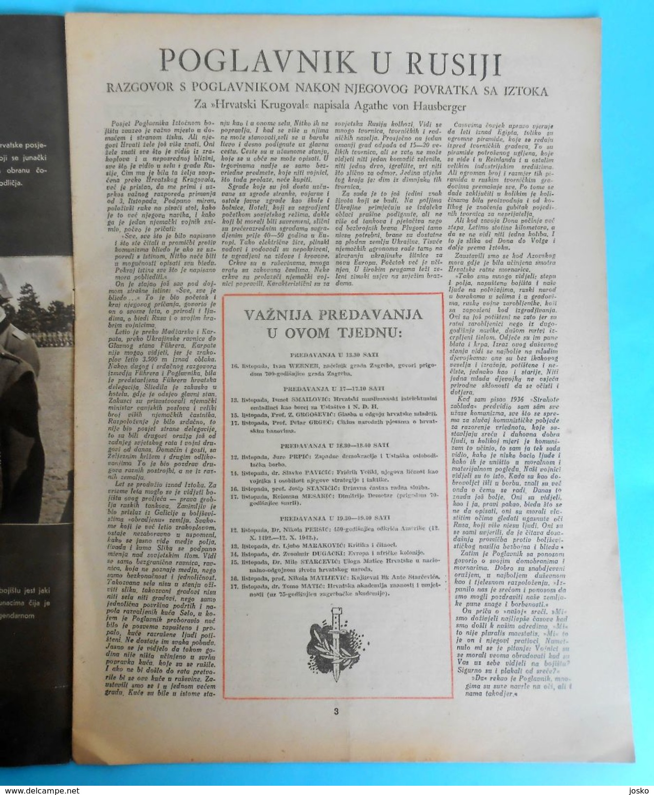 WW2 - CROATIA ( NDH ) - POGLAVNIK DR. ANTE PAVELIC ON EASTERN FRONT - RUSSIA * Ustase * Magazine Hrvatski Krugovall 1942 - Autres & Non Classés