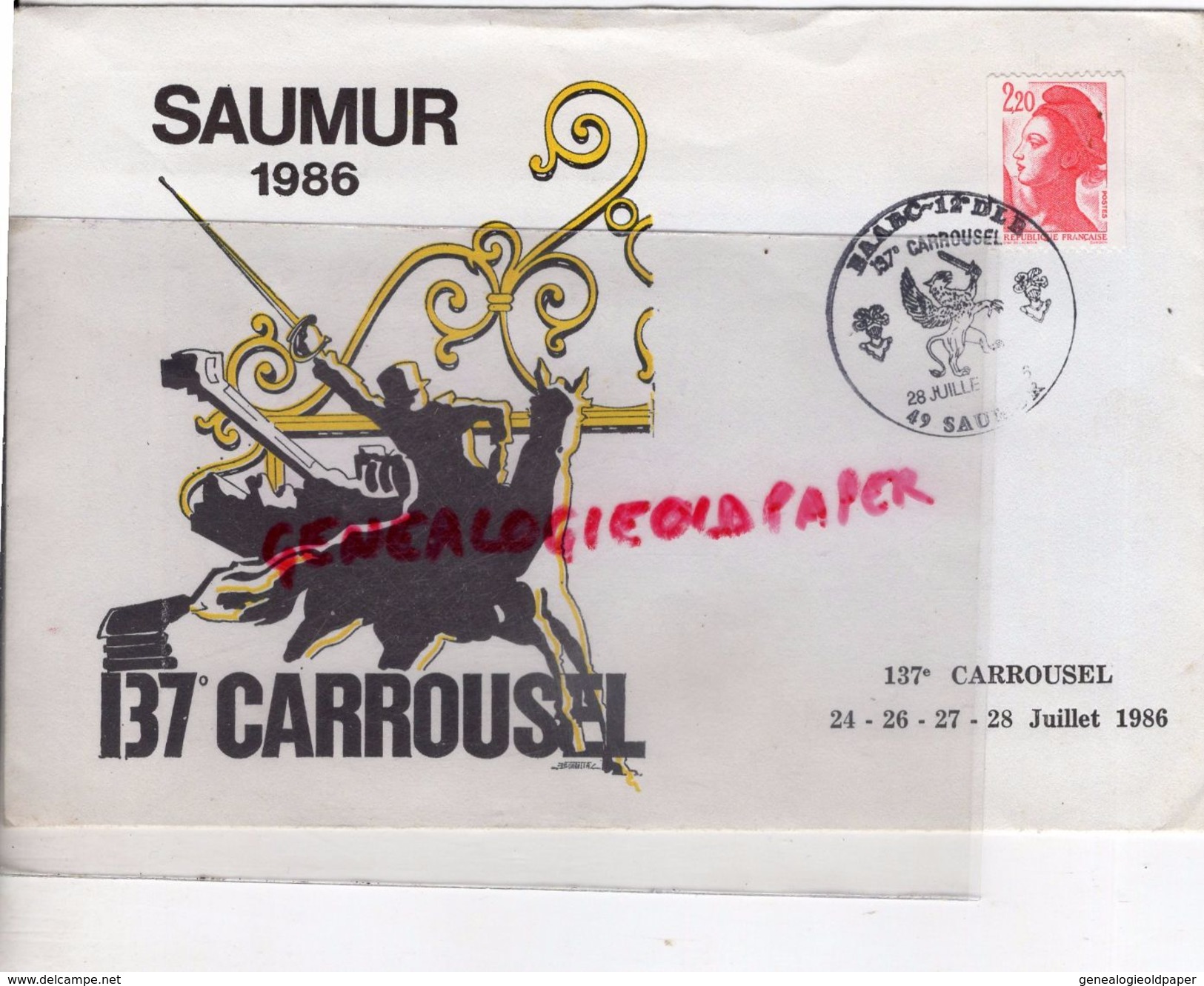 49 - SAUMUR- ENVELOPPE 137 E CARROUSEL - JUILLET 1986- - Verzamelingen