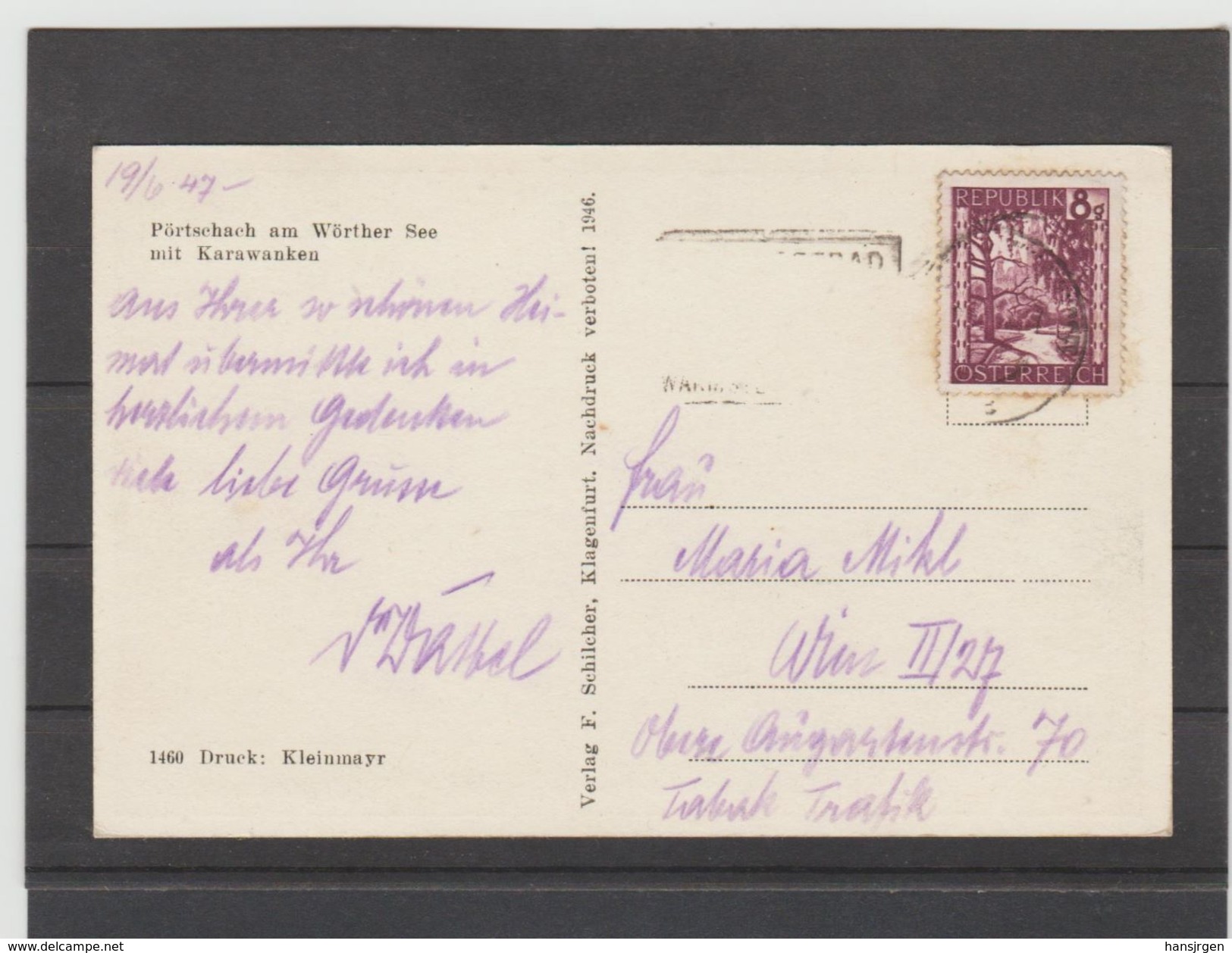 ZAK774  POSTKARTE JAHR 1946 PÖRTSCHACH Am WÖRTHERSEE GEBRAUCHT  SIEHE ABBILDUNG - Pörtschach