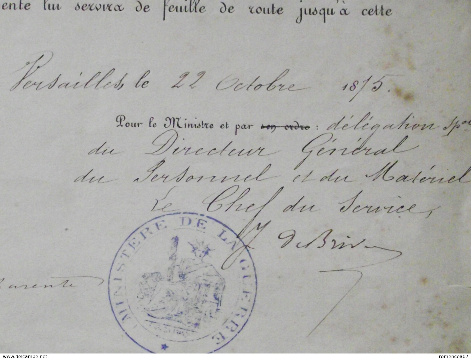 NOMINATION Du SOUS-LIEUTENANT De RESERVE Jean Charles ROBERT Au 21e REGIMENT D'ARTILLERIE - 22 Octobre 1875 - A Voi! - Documentos Históricos