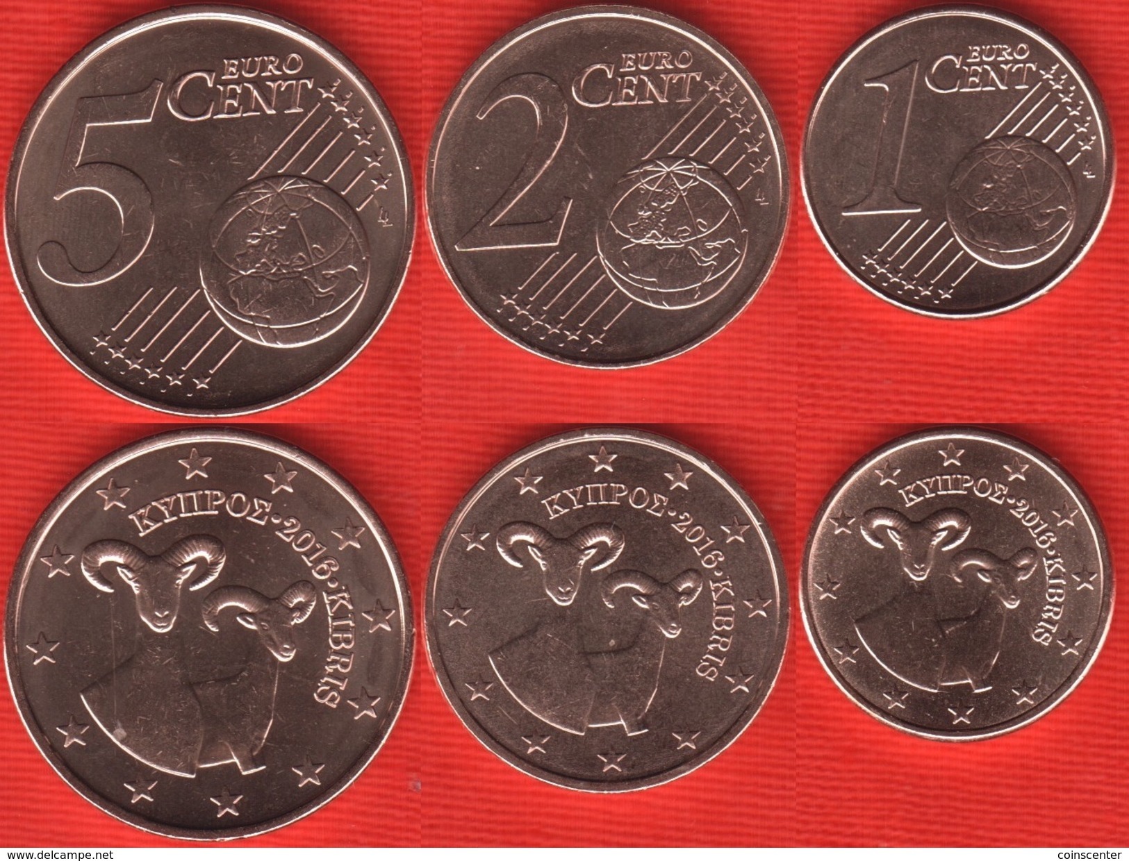 Cyprus Euro Set (3 Coins): 1, 2, 5 Cents 2016 UNC - Cipro
