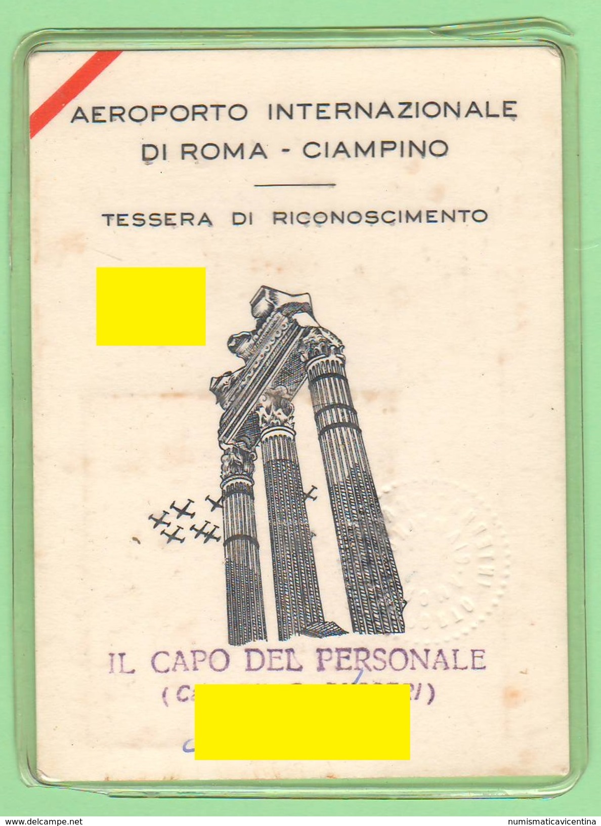 Linee Aeree Italiane LAI Aeroporto Ciampino Tesserino Riconoscimento Per Tecnico Anni 50 - Historical Documents