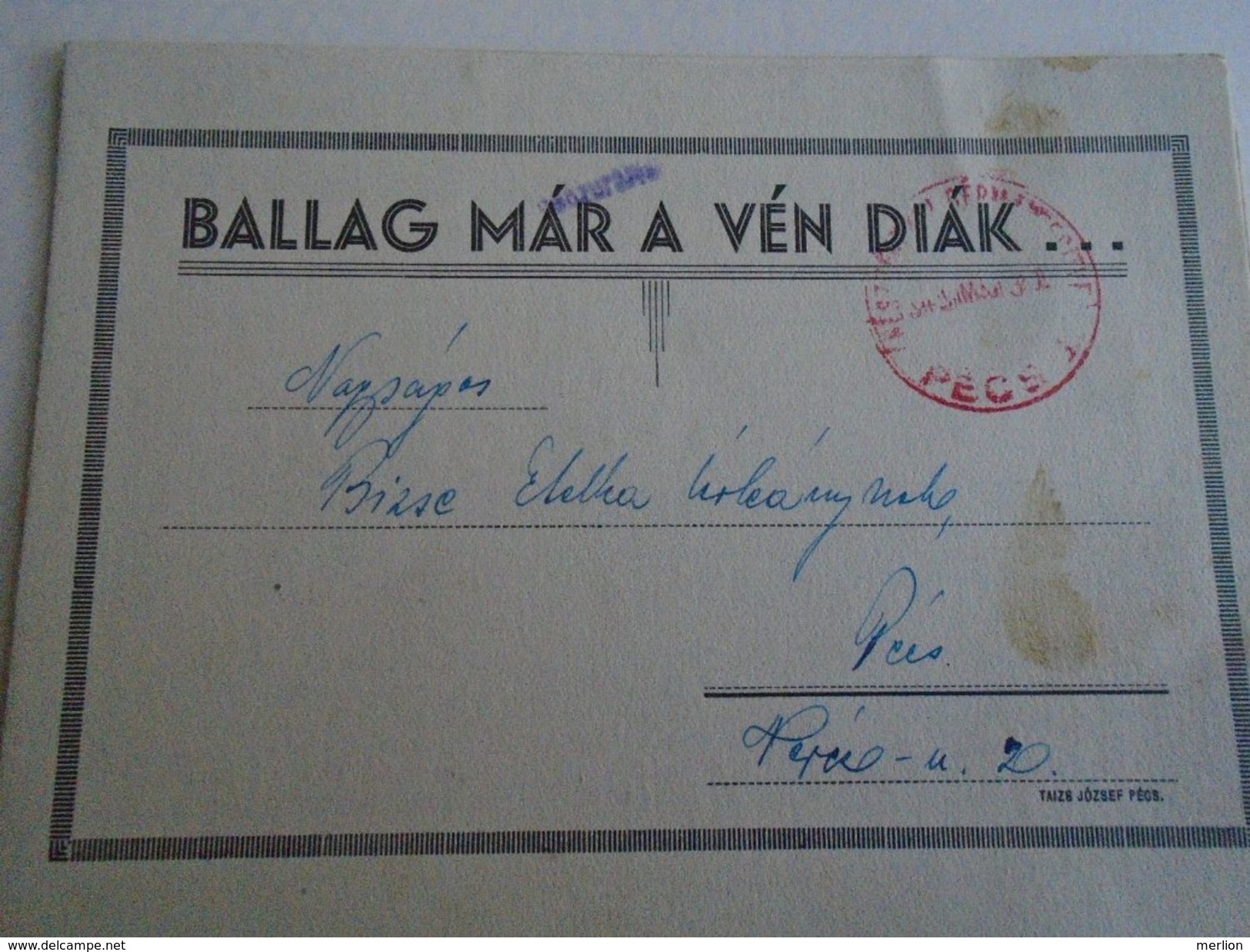 AD019.02  Hungary  PÉCS  Varosi Ker. Iskola - 1945 -Meghívo Ballagasra - Unclassified