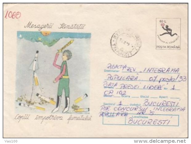 HEALTH, DRUGS, CHILDRENS AGAINST SMOKING, COVER STATIONERY, ENTIER POSTAL, 1995, ROMANIA - Droga