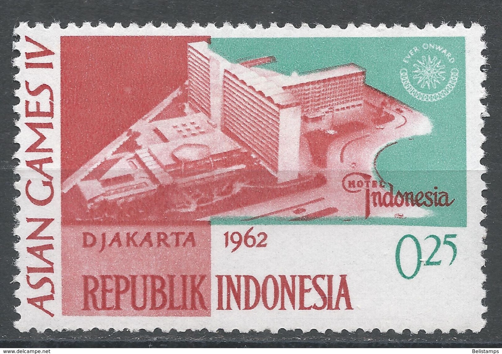 Indonesia 1962. Scott #553 (MH) 4th Asian Games Jakarta: Hotel Indonesia. 4ème Jeux Asiatique Jakarta: Hôtel Indonesie - Indonésie