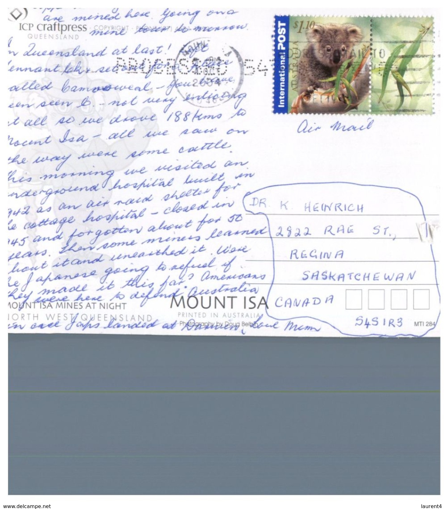 (500) Australia - QLD - Mt Isa (with International Postage Koala Stamp At Back Of Card = Scarce) - Far North Queensland