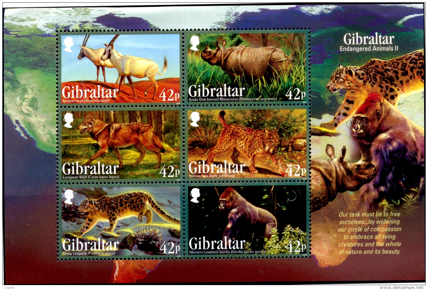 WILD LIFE-ENDANGERED ANIMALS-SET OF 6 WITH MS-GIBRALTAR-MNH-J-31 - Chimpanzees