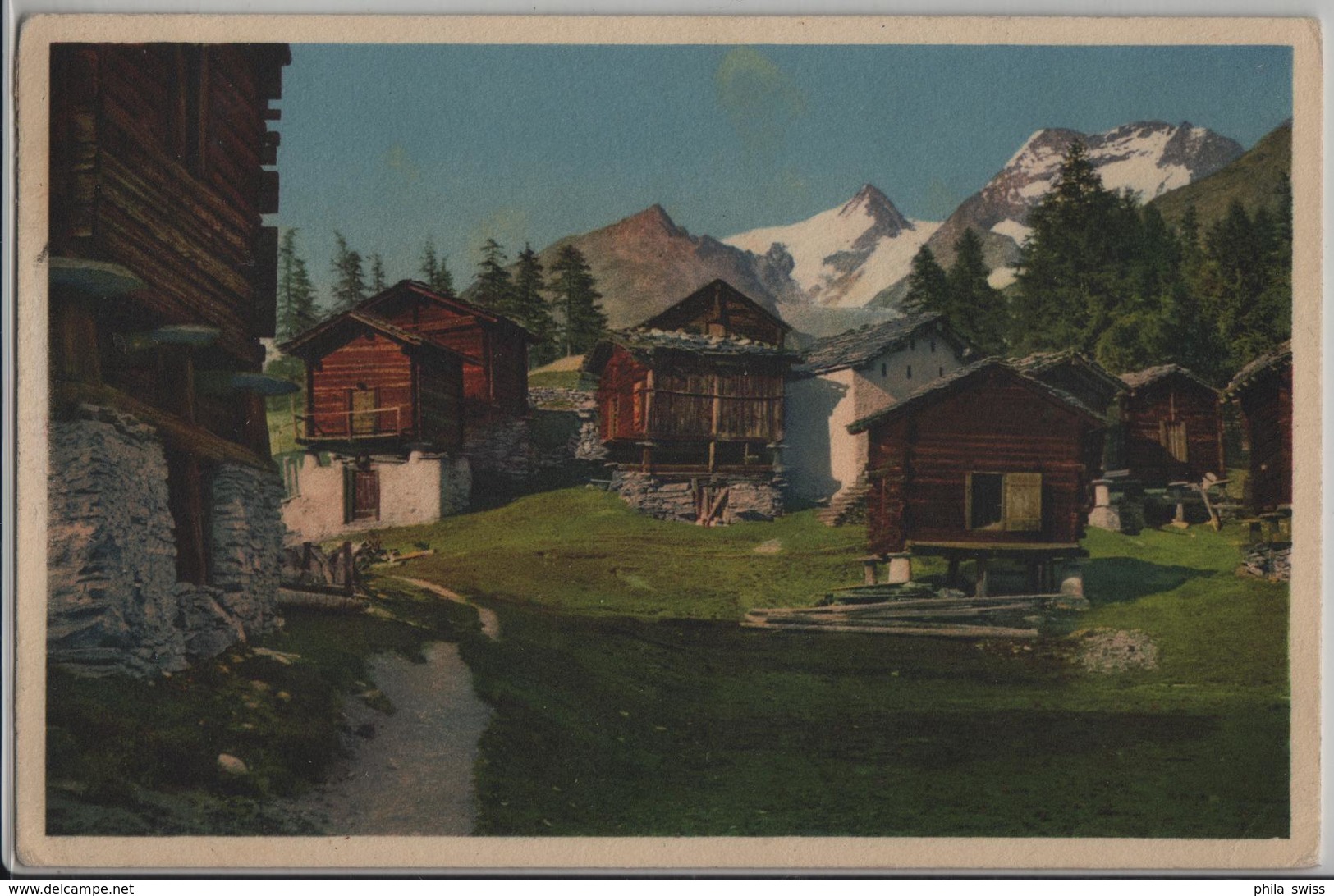 Bei Saas-Fee - Fletschhorn, Laquinhorn - Stadel - Photo: E. Gyger No. A 7431 - Saas-Fee