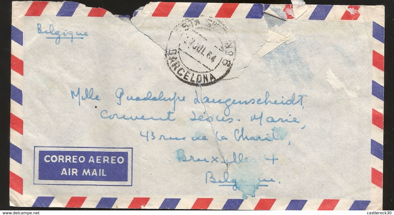 A) 1964 SPAIN, RELIGIOUS, AIRMAIL, CIRCULATED COVER FROM BARCELONA TO BELGIUM. F - Used Stamps