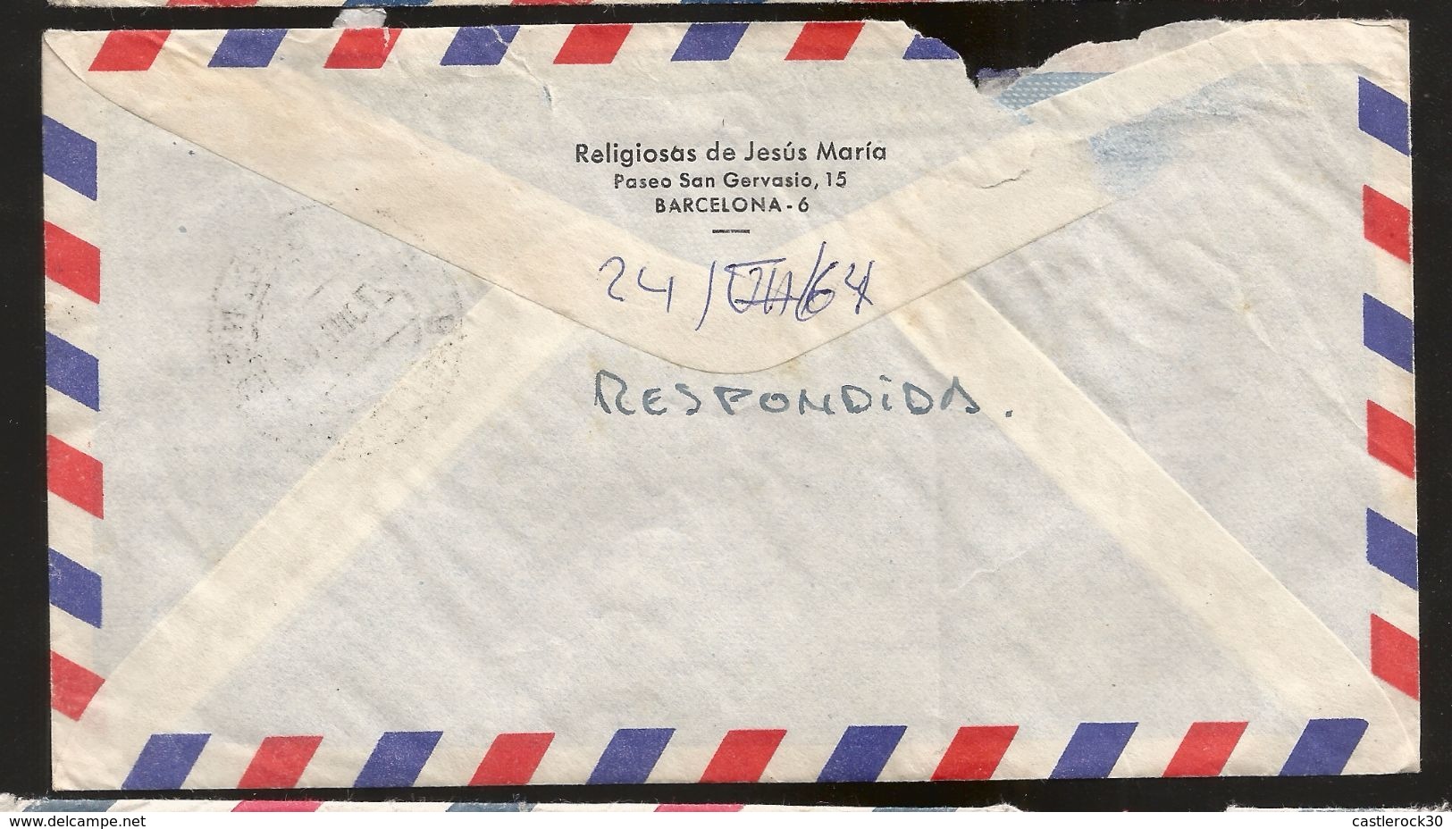 A) 1964 SPAIN, RELIGIOUS, AIRMAIL, CIRCULATED COVER FROM BARCELONA TO BELGIUM. F - Oblitérés