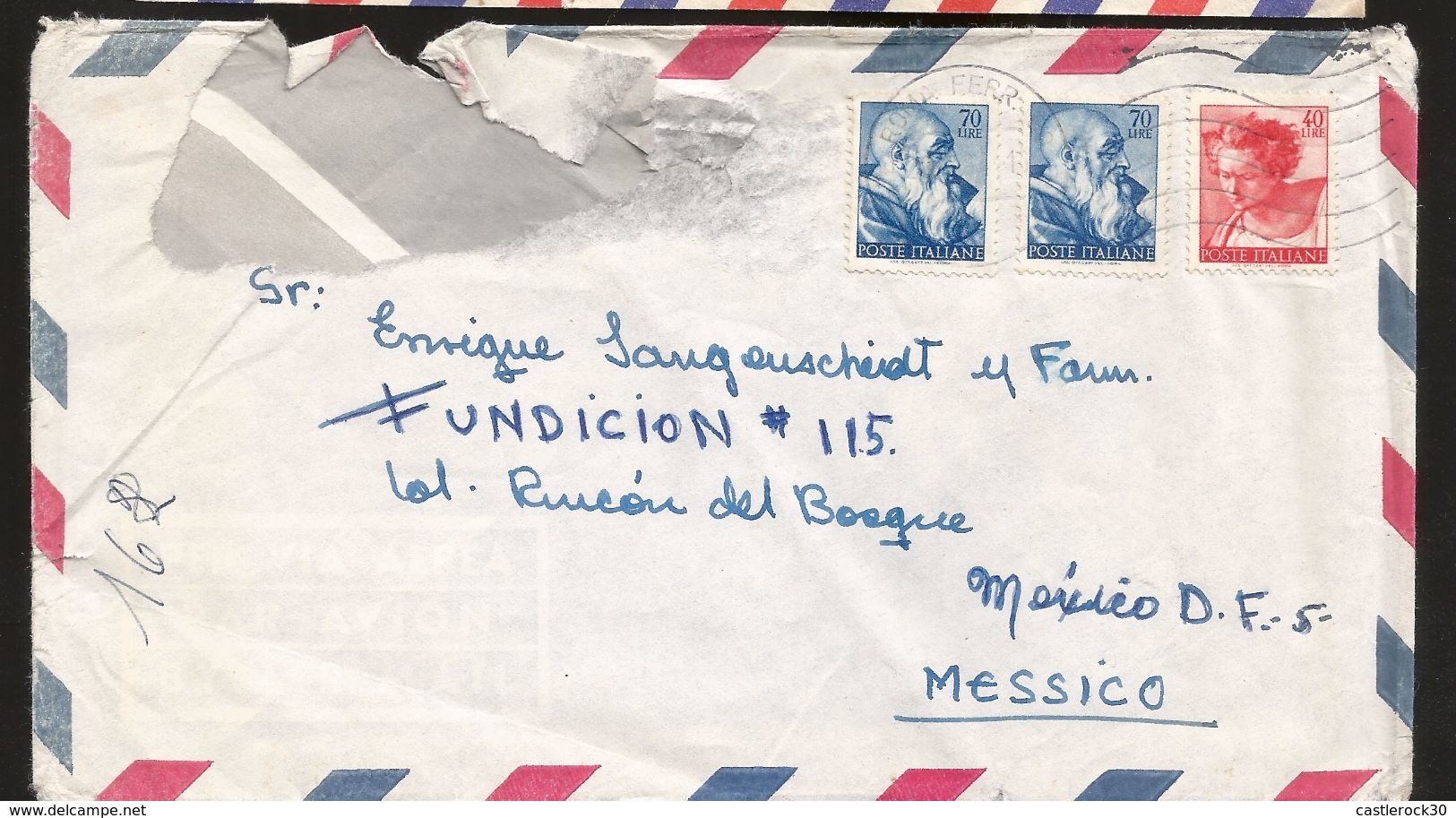 A) 1963 ITALY, MICHAEL ANGEL, WOMEN STAMPS, ART, AIRMAIL, CIRCULATED COVER FROM ROMA TO MEXICO D.F. - Unclassified