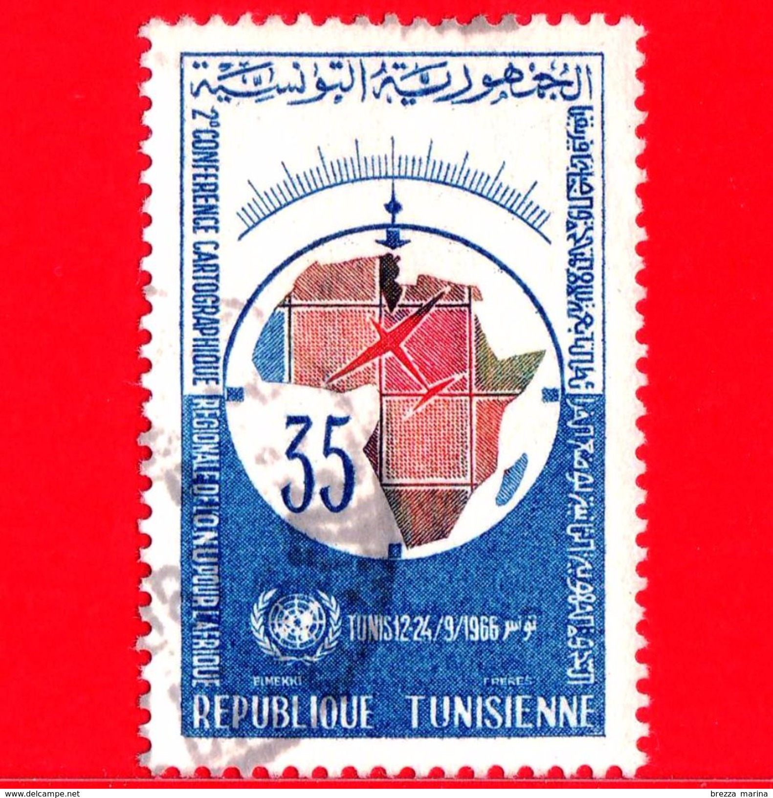 TUNISIA - Usato -  1966 - 2a Conferenza Regionale Della Cartografia Dell'ONU Per L'Africa, Tunisi - 35 - Tunisia (1956-...)