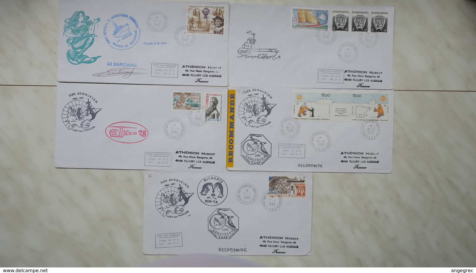 TAAF  Lot De 5 Lettre  En Partance Du Port-Aux-Français-Kerguelen  Des Années 1991-1992 Oblitéré Pour La France - Used Stamps