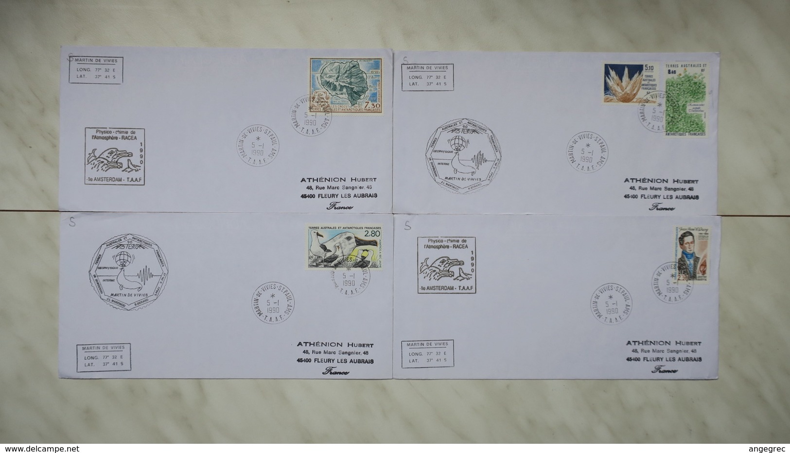 TAAF  Lot De 4 Lettre  En Partance De Marin-de-Vives-ST-Paul-AMS  Des Années 1990 Oblitéré Pour LaFrance - Gebraucht