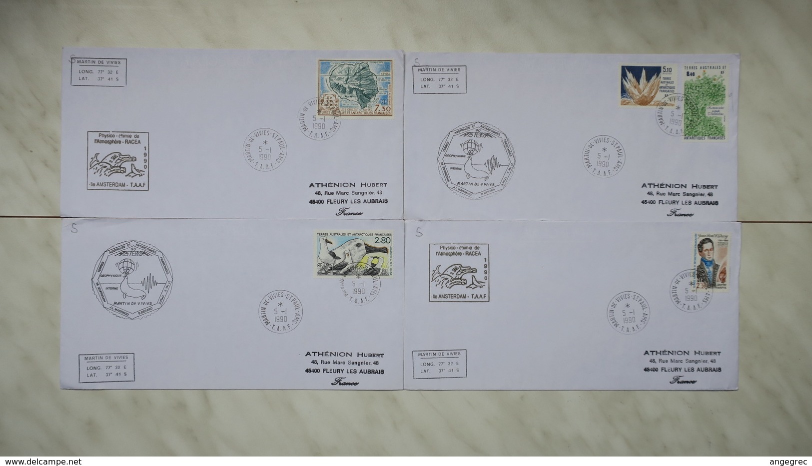 TAAF  Lot De 4 Lettre  En Partance De Marin-de-Vives-ST-Paul-AMS  Des Années 1990 Oblitéré Pour LaFrance - Used Stamps