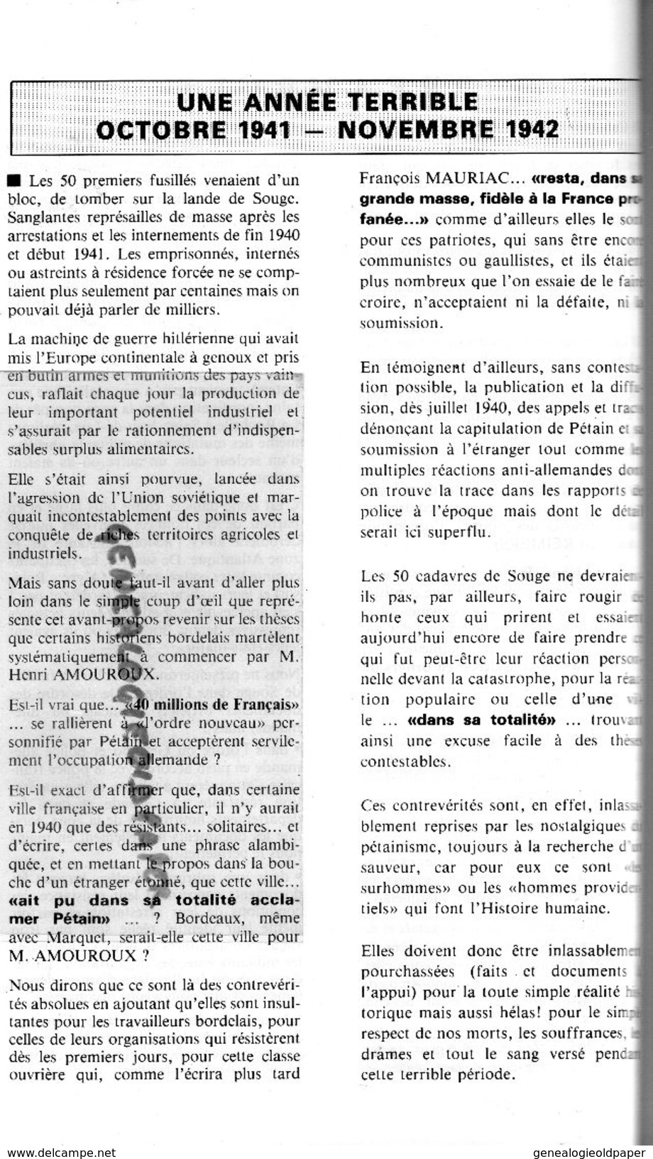 GUERRE 1939-1945- BORDEAUX- HOMMAGE AUX FUSILLES DE LA REGION BORDELAISE- 19421-RESISTANCE-LIBERATION-GESTAPO-BEGLES- - Historical Documents