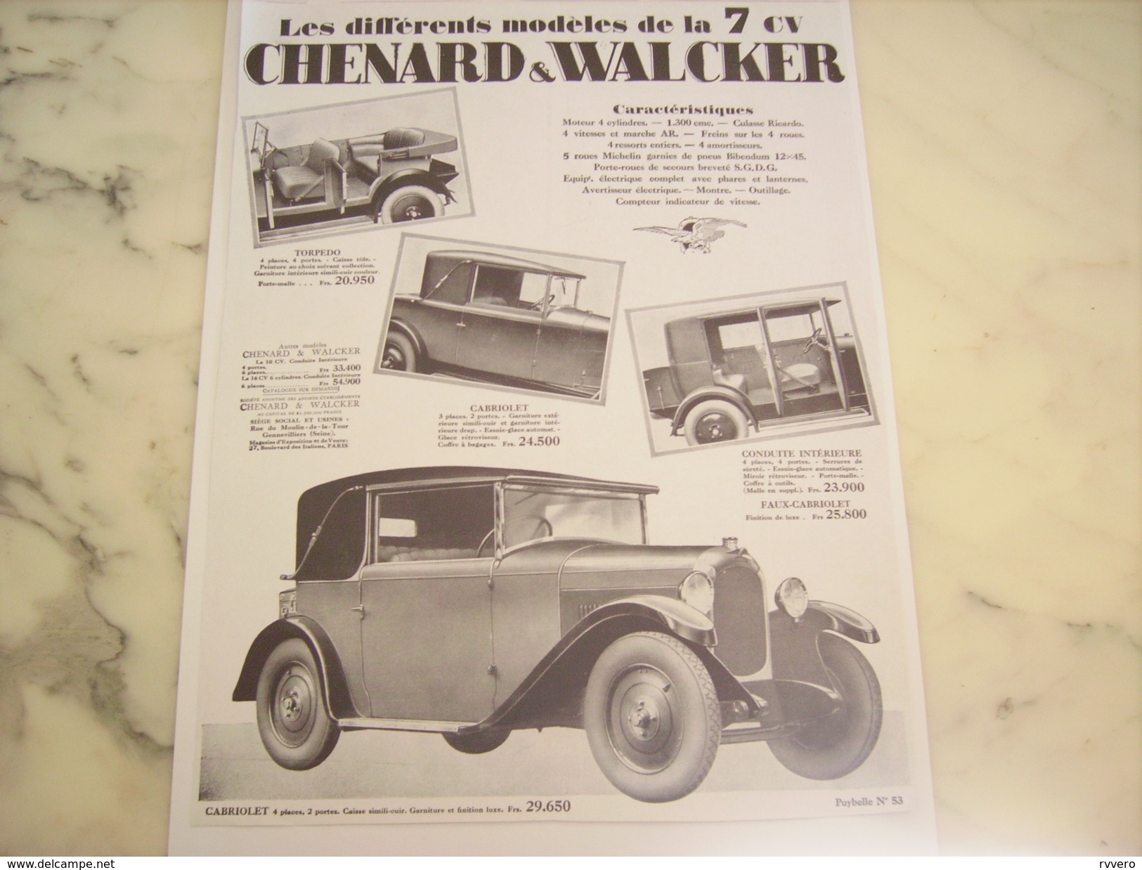 ANCIENNE PUBLICITE VOITURE CHENARD WALCHER DIFFERENT MODELE   1928 - Voitures