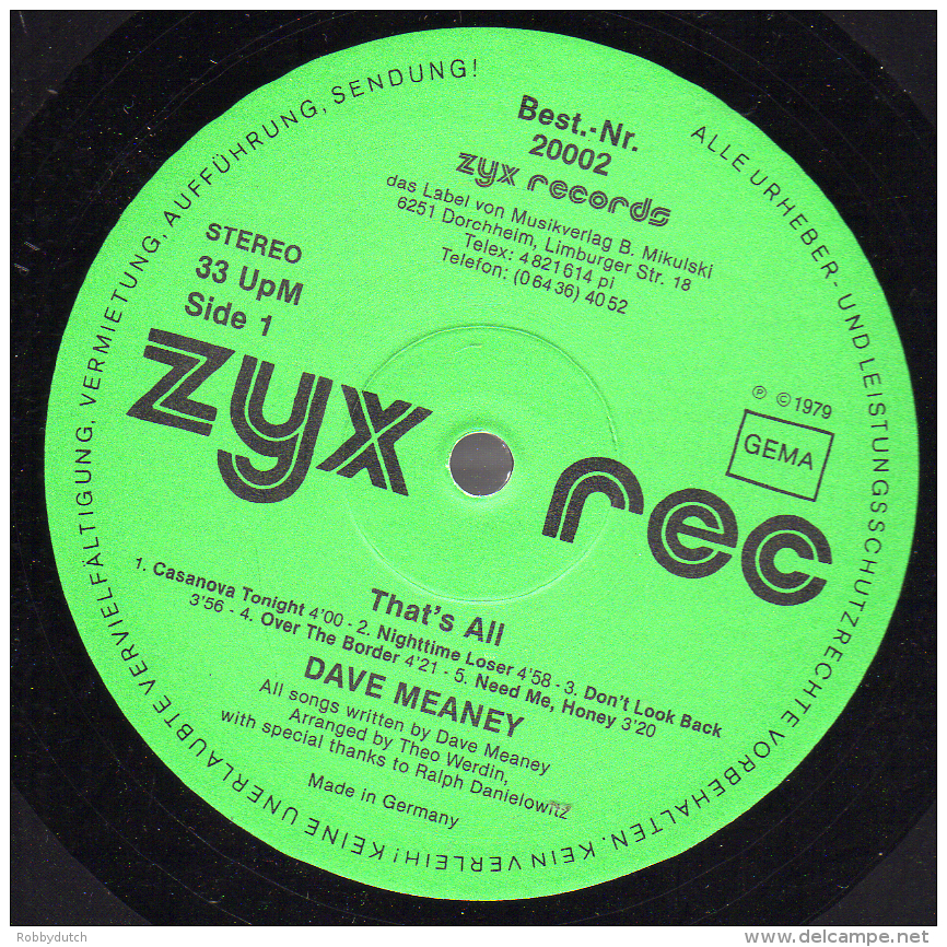 * LP *  DAVE MEANEY - THAT'S ALL (Germany 1979 EX!!!) - Rock