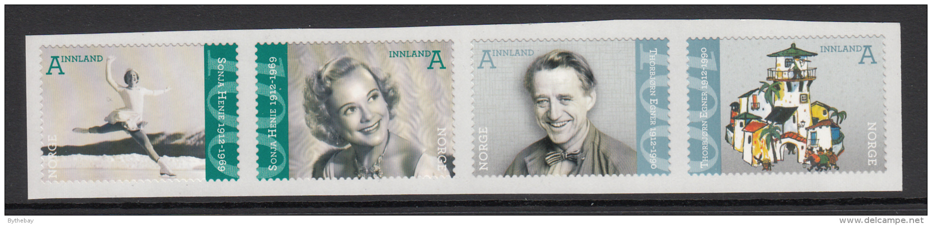 Norway 2012 Strip Of 4 Sonja Henie, Thorbjorn Egner - Unused Stamps