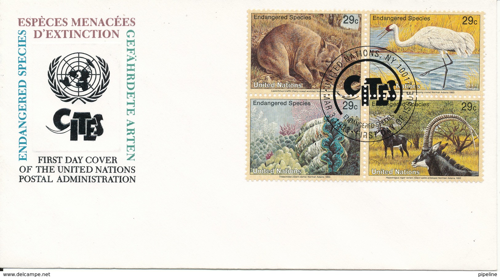 USA UN New York FDC 3-1-1993 Endangered Species Complete On 1 Cover - FDC