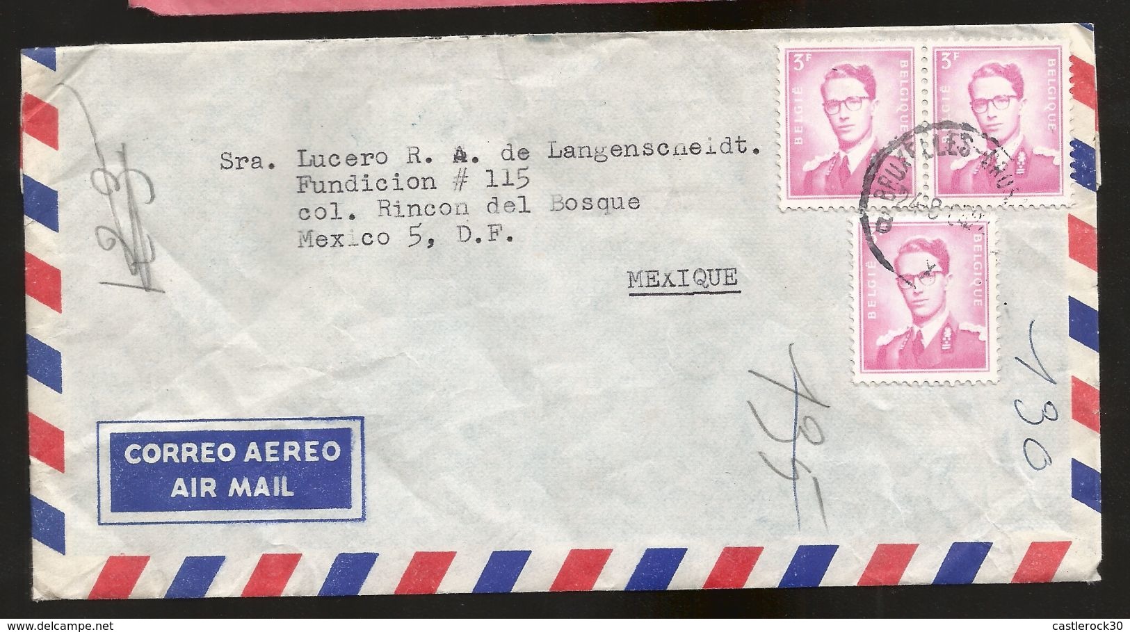 A) 1964 BELGIUM, KING BAUDOUIN, RED STAMPS, ROYAL MAIL, AIRMAIL, CIRCULATED COVER FROM BELGIUM TO MEXICO. - Andere & Zonder Classificatie