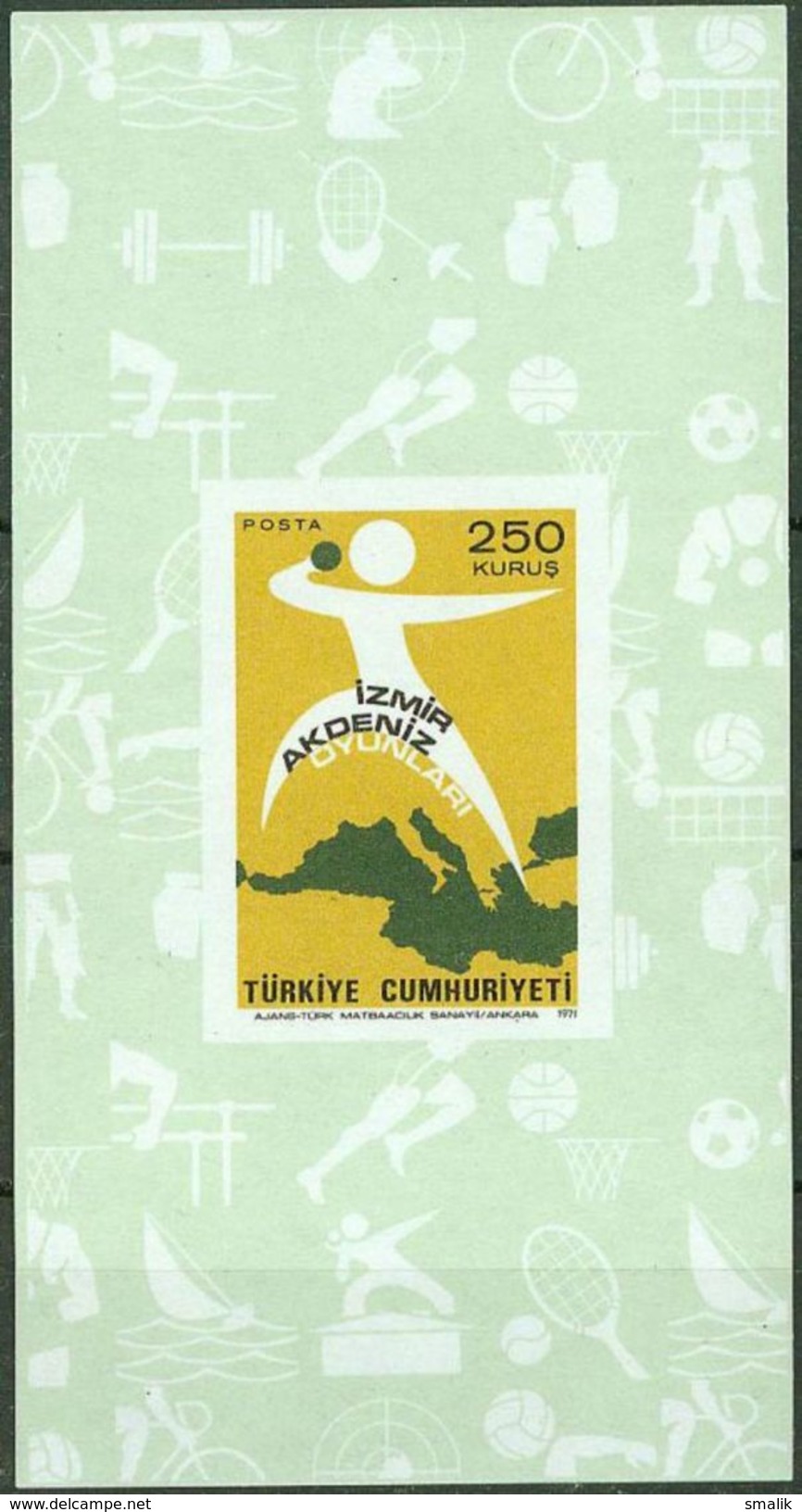 TURKEY 1971 MNH - Sport Mediterranean Games, Miniature Sheet IMPERF - Unused Stamps