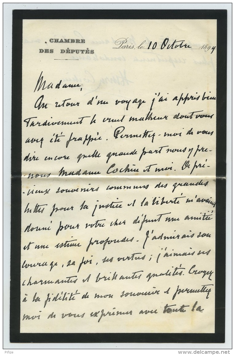 LAS 1899 Henri Cochin, Député De Dunkerque. Condoléances à La Veuve De Léon De La Brière. - Otros & Sin Clasificación