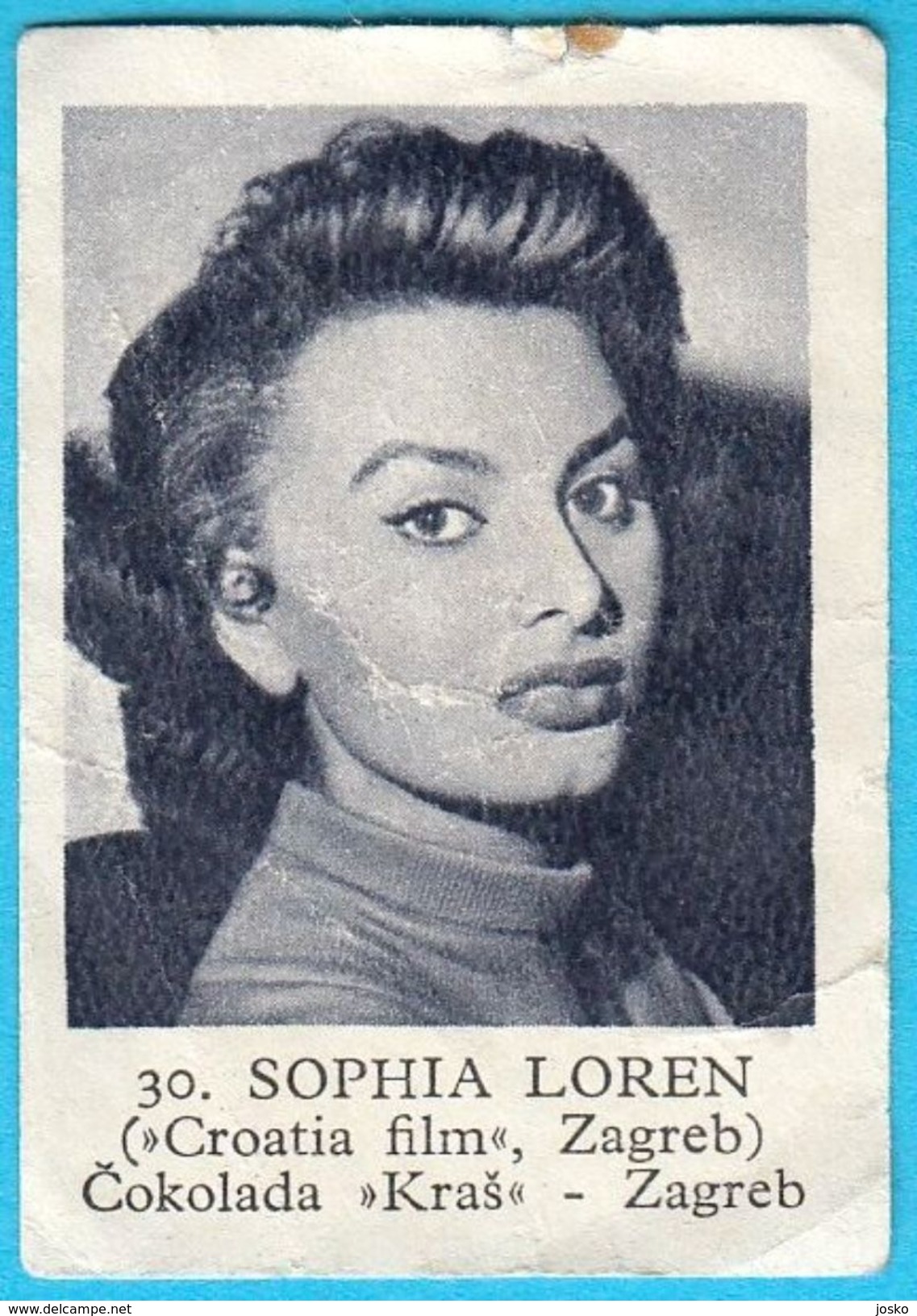 SOPHIA LOREN -  Yugoslavian Vintage Chocolate Card Issued 1960's * Actress Actrice Italy Italia - Other & Unclassified