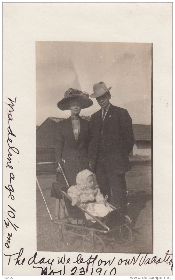 Red Bluff &amp; Sacramento RPO Railroad Cancel Postmark, C1910s Real Photo Postcard Couple With Baby In Stroller - Postal History